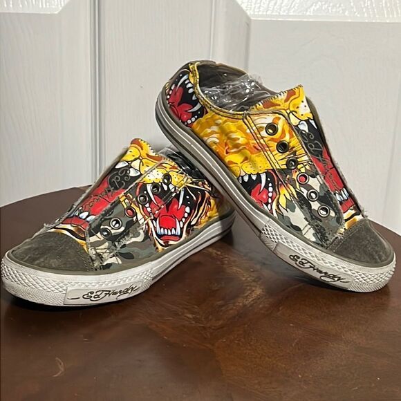 🔥🔥 ED HARDY Slip On Sneakers - AOP Graphics - Women Sz 5 - Good Condition 🔥🔥 - Picture 1 of 14